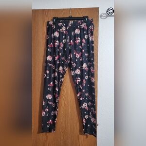 NWT Maurices Black Leggings with Pink Floral Design